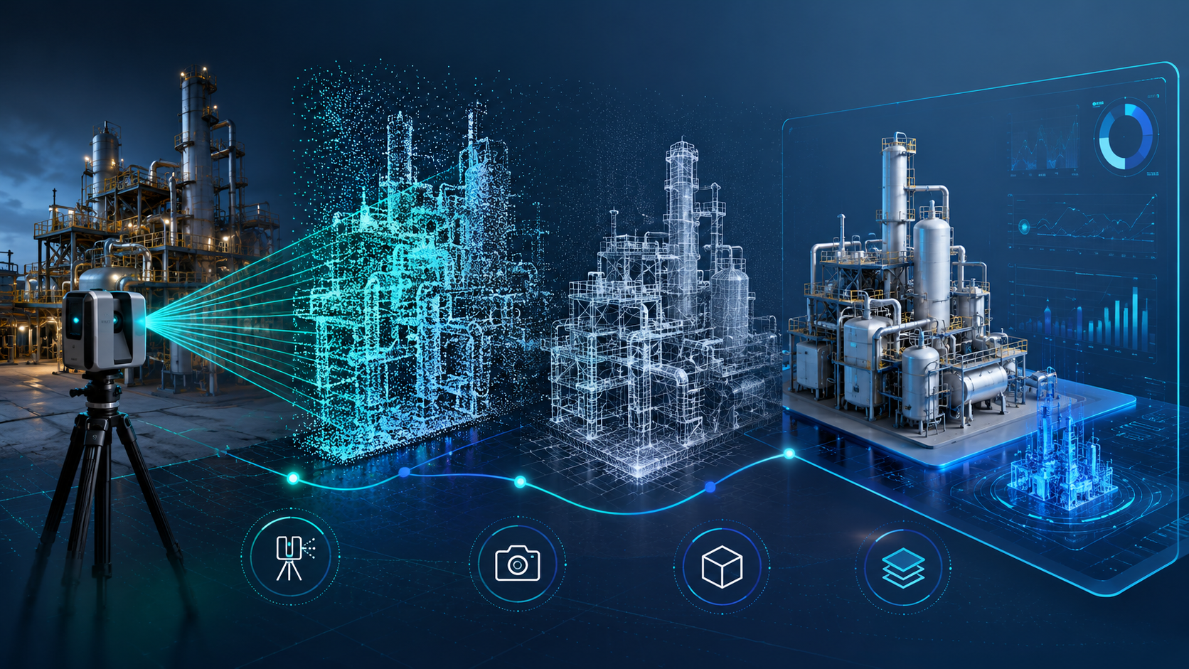 Industrial facility transformed from LiDAR capture to digital twin representation